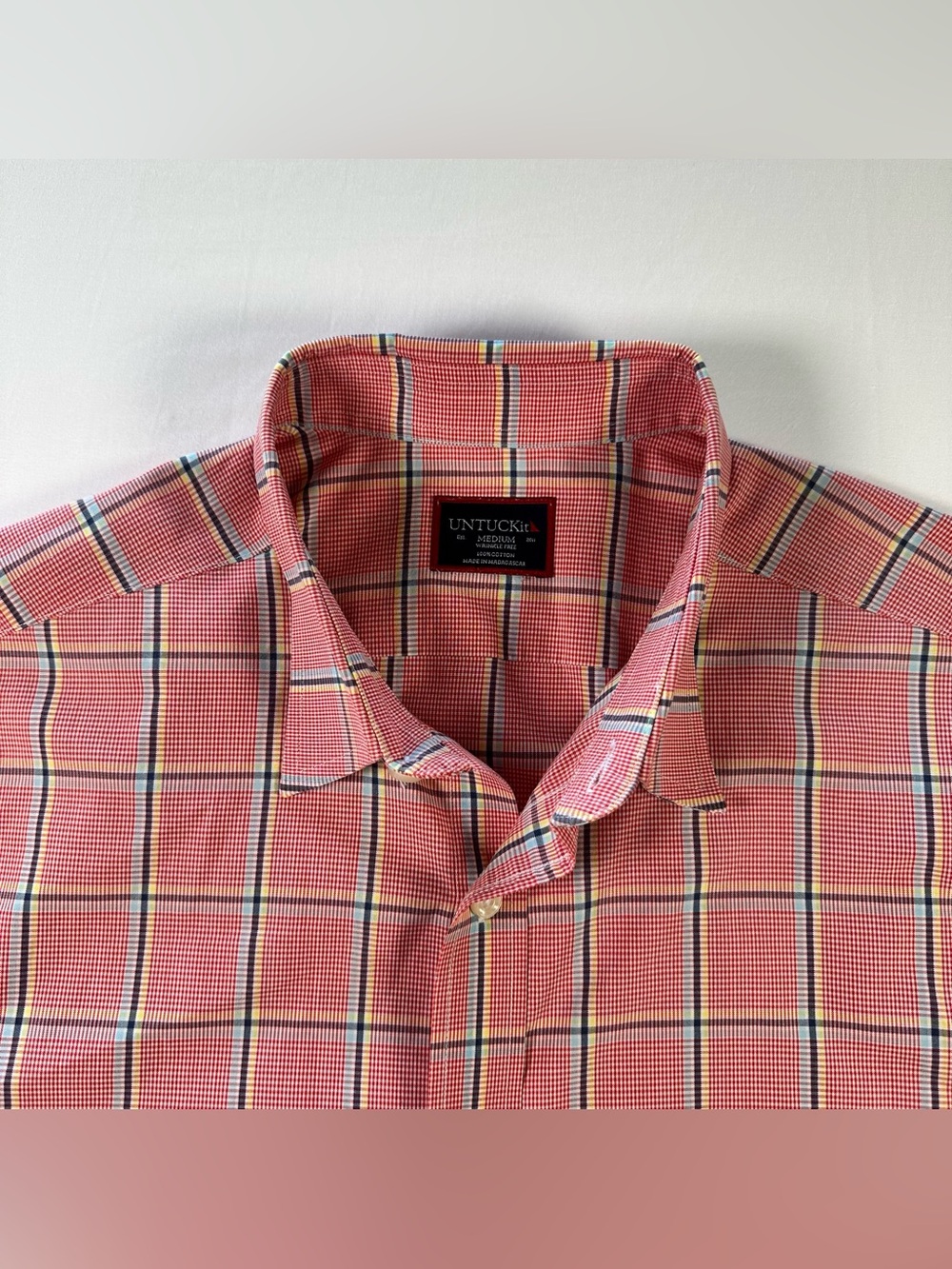 UNTUCKit Gibbons WF Shirt Mens M Red Plaid Wrinkle Free Cotton Button Down - Picture 4 of 9